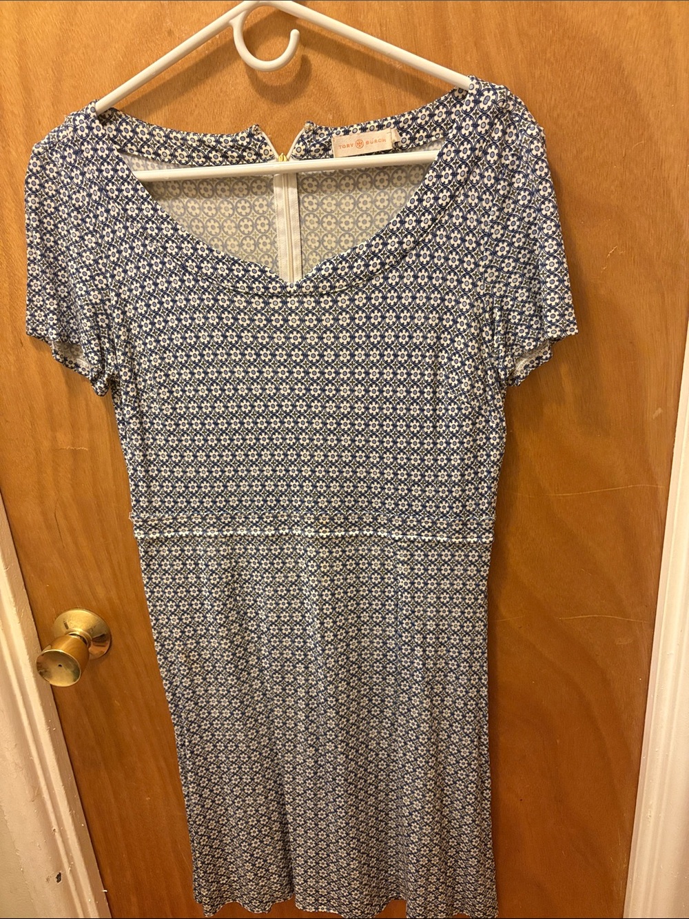 Tory Burch Blue Printed Short-Sleeve Casual Dress